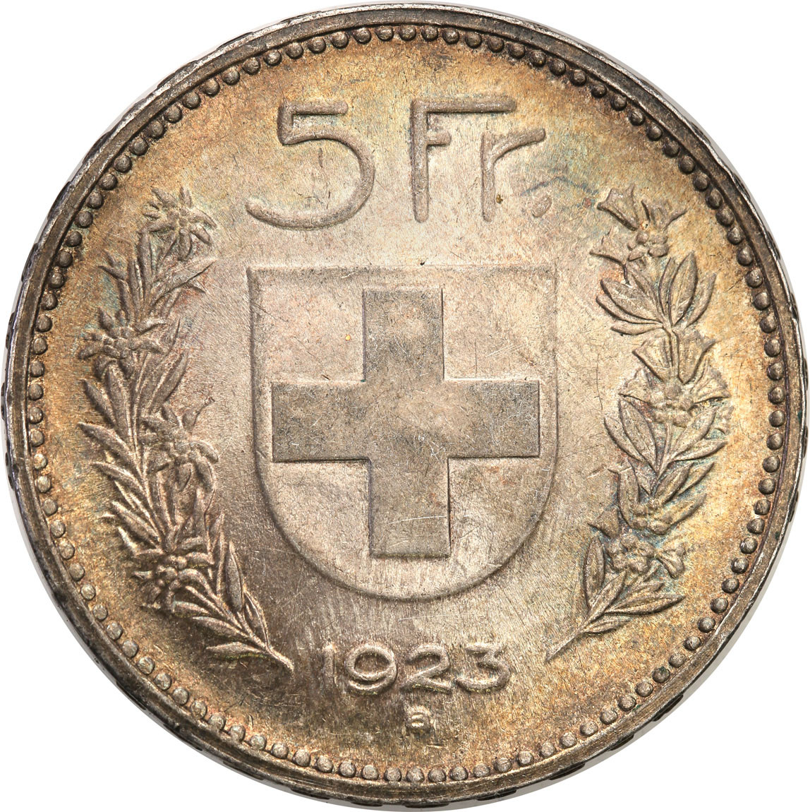 Szwajcaria. 5 franków 1923, Berno NGC MS61